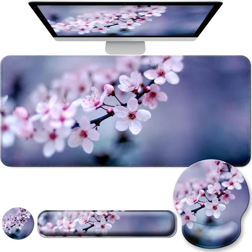 Miniatura 13 de Juego de alfombrillas de escritorio + teclado y alfombrilla para mouse con soporte para reposamuñecas, alfombrilla grande 4 en 1 para computadora