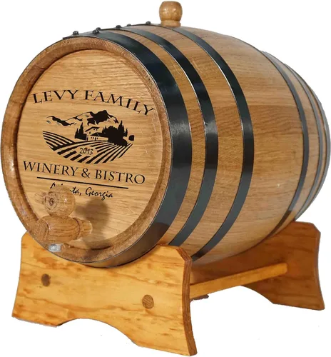 Barril de vino de roble personalizado de 1 galón (5 litros) con soporte, tapón y espita – Cócteles de edad, vino, aguamiel y mucho más. Diseño de