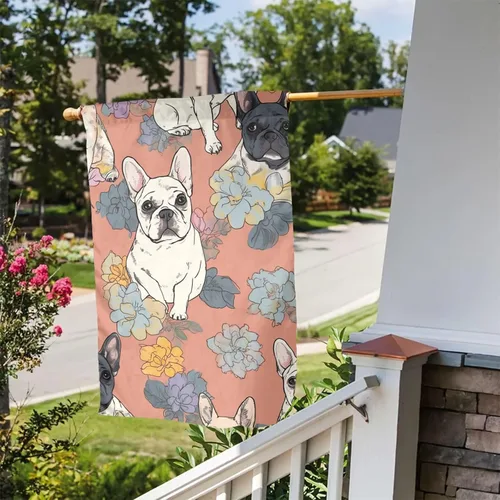 Miniatura 8 de Banderas de jardín para exteriores, bandera de jardín con estampado de bulldog francés, de 12 x 18 pulgadas, doble cara, bandera de bienvenida