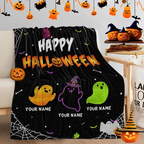 Miniatura 5 de Manta de Halloween personalizada con nombre, mantas de Halloween personalizadas para niños, Halloween personalizada para niños y niñas, bonita manta