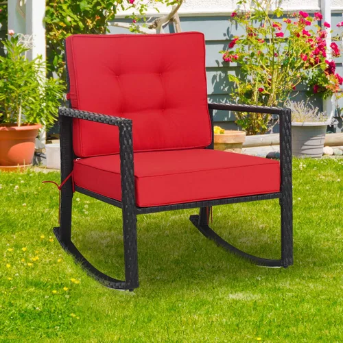 Miniatura 8 de Tangkula Mecedora de Mimbre, Silla Mecedora Deslizante de Ratán para Exteriores con Marco de Acero Resistente, Asiento de Muebles de Mimbre
