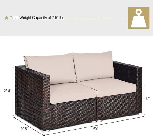 Miniatura 3 de COSTWAY Juego de conversación de muebles seccionales de sofá esquinero de ratán para patio, 2 piezas Beige