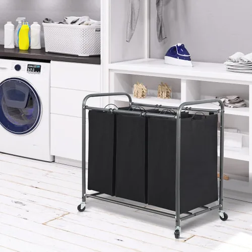 Miniatura 8 de STORAGE MANIAC Clasificador de ropa de 3 secciones, carrito de cesto de ropa de 35.9 galones (136 L) con ruedas resistentes rodantes con bloqueo