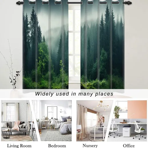 Miniatura 56 de AWERT Cortinas opacas para dormitorio, árbol negro con niebla, naturaleza, amanecer, bosque, 2 paneles para sala de estar, bloqueo de calor, 21 x 45