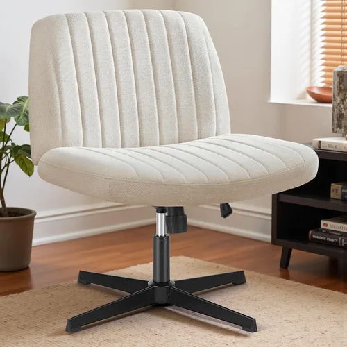 Miniatura 11 de DUMOS Silla de escritorio sin ruedas, silla cruzada ancha con patas cruzadas, silla de tocador de escritorio de oficina, sillas giratorias