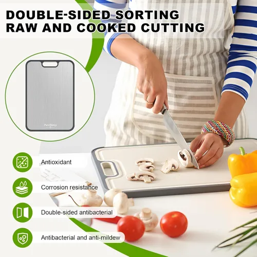 Miniatura 2 de Tabla de cortar de titanio para cocina, 2 en 1, de doble cara de grado alimenticio, paja de titanio puro y trigo, no tóxica, antideslizante, ideal