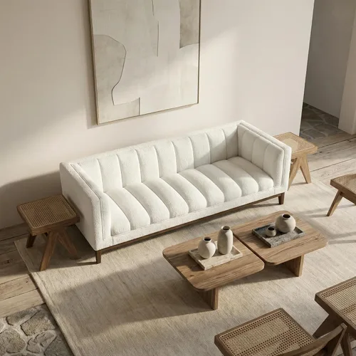 Miniatura 12 de Sofá curvado compacto de 69 pulgadas para espacios pequeños y apartamentos, sofá boucle de estilo japonés, sofá minimalista de 2 plazas con marco