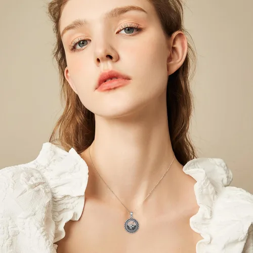 Miniatura 22 de PROESS Collar de plata de ley con colgante de montaña y sol de semilla de mostaza/masónico/brújula para mujeres y hombres, collar con colgante