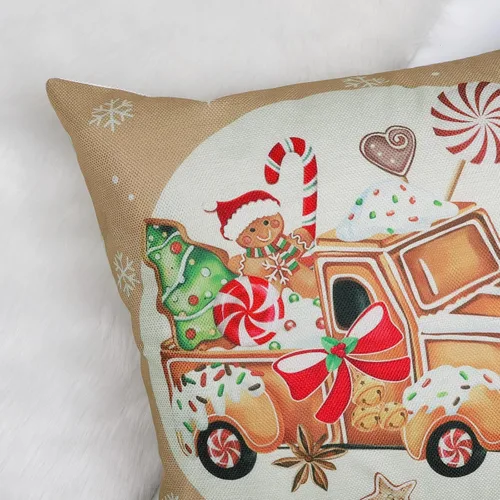 Miniatura 4 de Bonhause Fundas de Cojines Decorativos Navideñas de Pan de Jengibre 18x18 Pulgadas Hombre Casa Camión Panadería Navideña Almohadas Decorativas