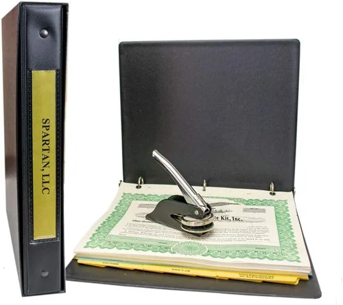 Miniatura 5 de Kit corporativo con PDF de actas y estatutos, Carpeta de registros negros con funda a juego, sello de empresa, certificados de acciones impresos