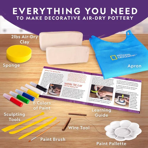Miniatura 5 de NATIONAL GEOGRAPHIC Rueda de cerámica para niños – Juego completo de cerámica para principiantes, motor de enchufe, 2 libras. Arcilla seca al aire