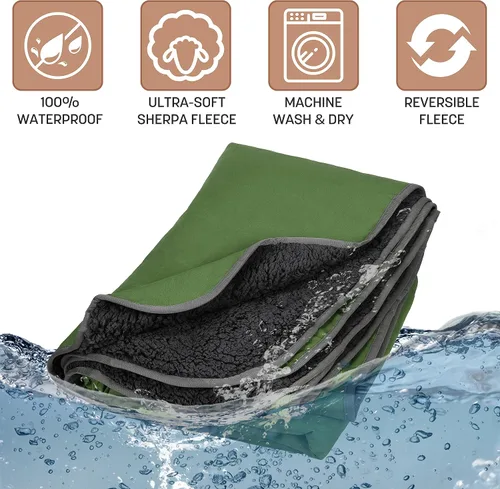 Miniatura 7 de Tirrinia Manta impermeable para exteriores con forro sherpa, resistente al viento, triple capa, cálida y cómoda, plegable para camping, estadio