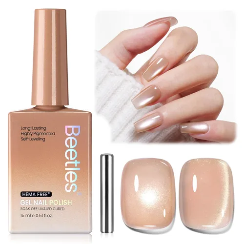 Miniatura 102 de Beetles - Esmalte de uñas de gel ultravioleta semipermanente sin HEMA de alto brillo para manicura francesa y arte de uñas, frasco a juego, blanco