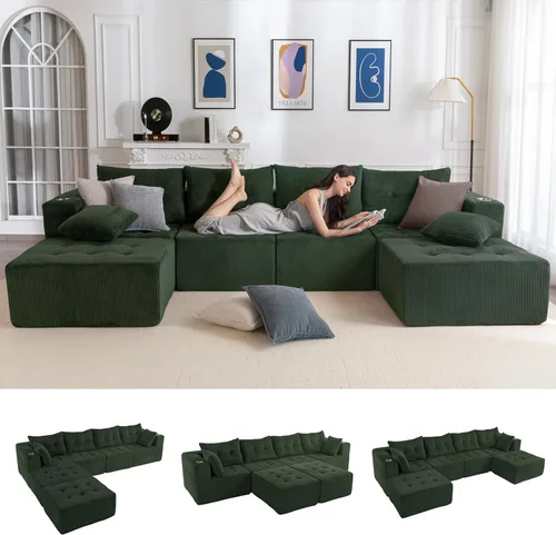 Miniatura 19 de MAXYOYO Sofá modular, moderno en forma de U con 2 otomanas, sofá en una caja, silla copetuda de 6 asientos sin hueso para sala de estar, no requiere