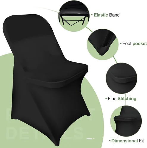 Miniatura 4 de EMART Fundas plegables negras para silla, 25 piezas, poliéster y elastano, universales, estándar, para bodas, fiestas, banquetes y celebraciones