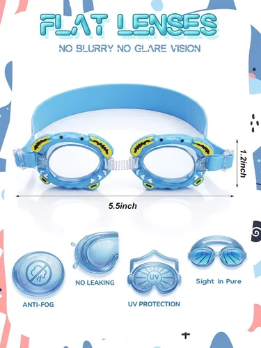 Miniatura 2 de Foaincore 2 pares de gafas de natación para niños pequeños, antiniebla, UV, con tapones para los oídos, para niñas y niños de 3 a 9 años