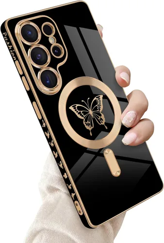 Miniatura 35 de Newseego Funda magnética para Samsung Galaxy S21 Plus 5G, bonita funda de lujo con borde chapado de mariposa para mujeres, niñas y hombres, TPU