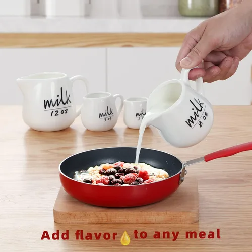 Miniatura 5 de Jarra de crema con asa, recipiente de cerámica para leche, café, salsa, apto para microondas, blanco (12 onzas, juego/1)