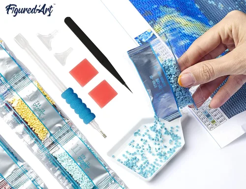 Miniatura 6 de Figured'Art Kit de arte de pintura de diamantes para adultos de 16 x 20 pulgadas, taladro cuadrado completo 5D en el lago, lienzo enrollado