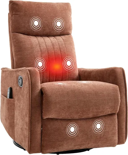 Miniatura 13 de PELUMY Silla Reclinable Mecedora Giratoria 360 para Adultos, Silla Mecedora de Guardería con Calor y Masaje, Silla Reclinable Deslizante para Beige