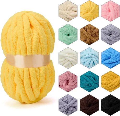 Miniatura 21 de ERLYEEN Hilo de Chenilla Grueso Súper Voluminoso Suave Espeso Esponjoso Jumbo Gigante Lavable Hilo Grande de Poliéster DIY para Manta de Tejido a