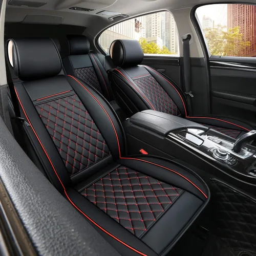 Miniatura 12 de Funda para asiento de automóvil, resistente al agua, de cuero sintético, para asientos delanteros y traseros, ajuste universal para la mayoría