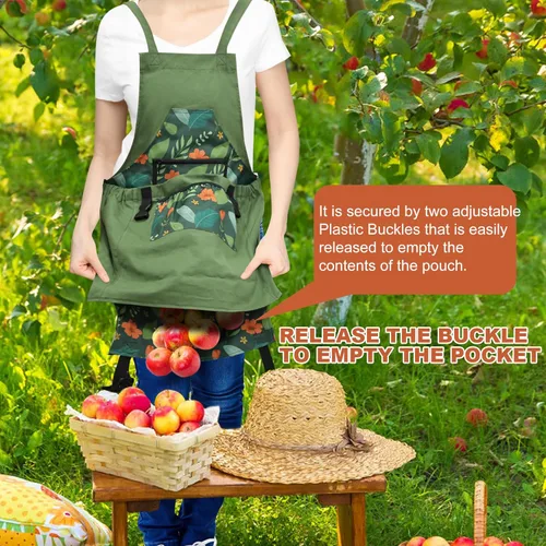 Miniatura 2 de Gardening Apron with Quick Release Pockets for Women and Men, Water Resistant Picking Pouch Verde