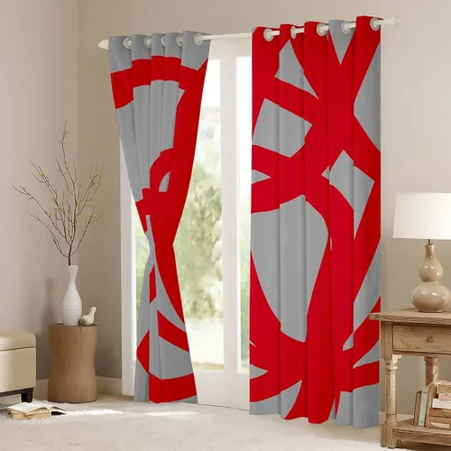 Miniatura 3 de jejeloiu Cortinas grises y rojas para dormitorio, sala de estar (2 paneles, 38 x 45 pulgadas), cortinas opacas con rayas geométricas, cortinas