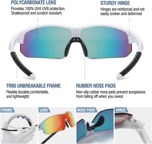 Miniatura 45 de DUCO DK261 - Gafas de sol deportivas de béisbol para jóvenes, con marco TR90 irrompibles, ligeras, para niños y niñas