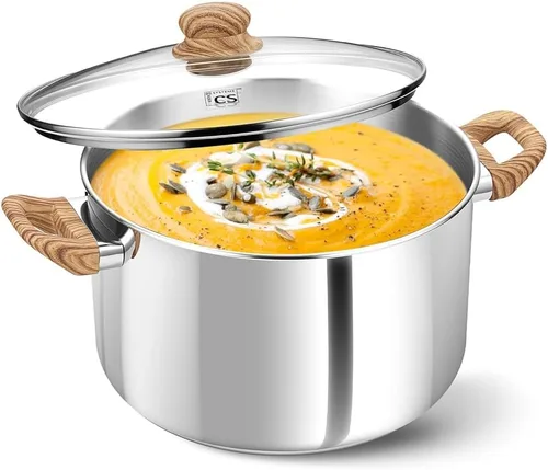 Olla de acero inoxidable KOCH SYSTEME CS - Olla de inducción de acero inoxidable de 6 cuartos con tapa para pasta, sopa, espaguetis, ollas de sopa