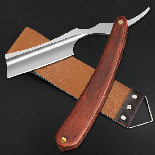 Miniatura 14 de Navaja de afeitar recta con estropa - Afeitadora profesional de borde recto de acero inoxidable premium para barbero con estropa para afeitado