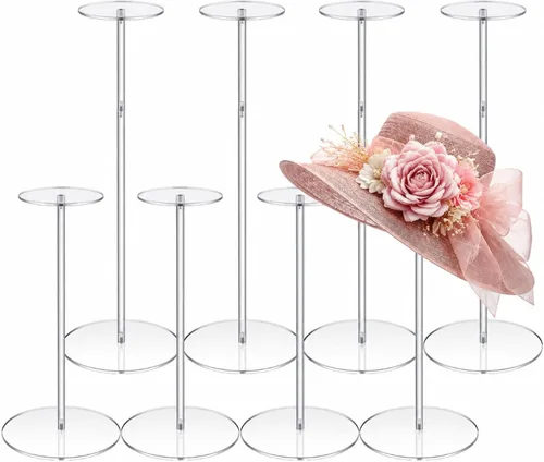Geetery Soporte de acrílico para sombreros, 8 unidades, de 12 a 17 pulgadas, ajustable, transparente, para pelucas, soporte para sombreros de mesa,