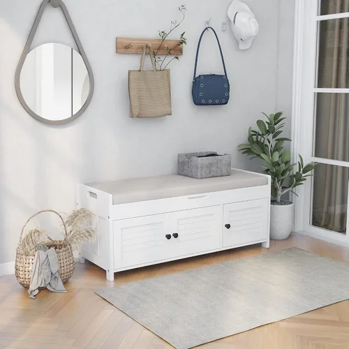 Miniatura 12 de SOFTSEA Banco de Almacenamiento Tapizado, Otomana de Almacenamiento con Cesta Removible y 2 Cajones, Banco de Zapatos de Estilo Granja con Cojín