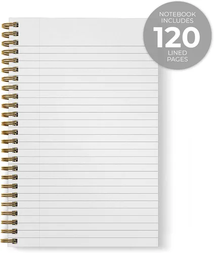 Miniatura 5 de Cuaderno de espiral floral de lámina dorada sintética bohemia, diario de 5.5 x 8.5 pulgadas, 120 páginas a rayas universitarias/tapa blanda laminada