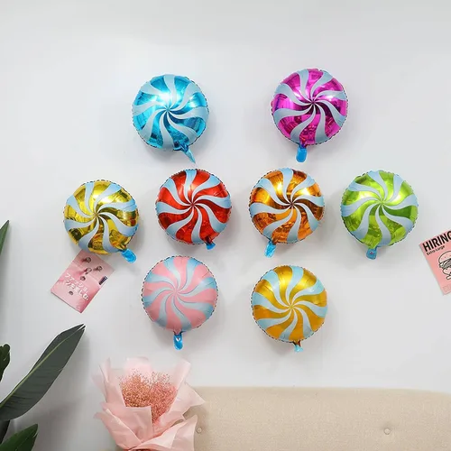 Miniatura 4 de 24 globos de aluminio de Mylar dulces dulces de 18 pulgadas, globos redondos de piruleta para cumpleaños, bebé, boda, Navidad, fiestas, suministros