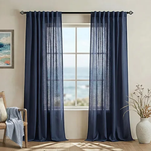 Miniatura 23 de Cortinas de lino azul claro de 90 pulgadas de largo para sala de estar, dormitorio de niñas, guardería, decoración acogedora de verano, bolsillo