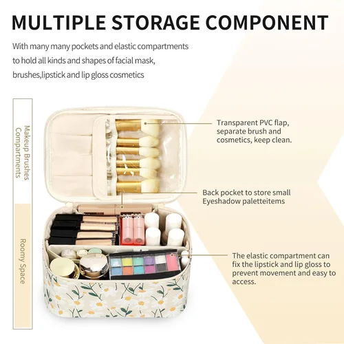 Miniatura 4 de OCHEAL Makeup Bag,Travel Makeup Organizer Bag, Cute Cosmetic Bags for Women Girls Travel Toiletry Bag Traveling With Brush Slot And Divider-Floral