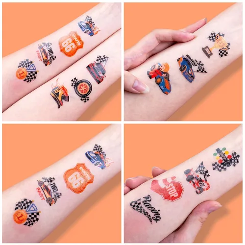 Miniatura 6 de 120 tatuajes temporales precortados de autos de carreras para niños, recuerdos de fiesta de cumpleaños con temática de autos de carreras súper