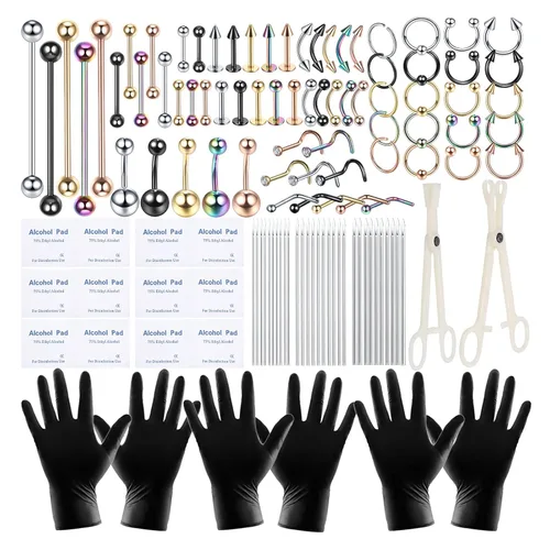 Juego de 120 piercings de acero quirúrgico 14G 16G 20G BCR CBR, anillos de labio para los labios, cartílago, daith, pendientes, nariz, septum,