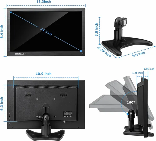 Miniatura 8 de Haiway Monitor de seguridad de 14 pulgadas, resolución de 1366 x 768, monitor de PC pequeño con altavoces integrados con puertos HDMI/VGA/BNC/AV