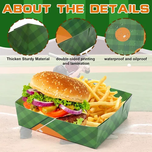 Miniatura 4 de Umigy Paquete de 100 platos de béisbol a granel, nachos de béisbol, bandejas de 5 libras, platos grandes de cumpleaños, botes de comida de papel