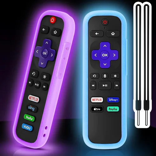Paquete de 2 fundas para control remoto Roku, funda protectora universal para control remoto de TV Roku con cordones, color azul brillante y morado