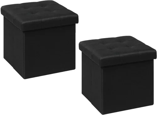 Miniatura 8 de B FSOBEIIALEO Cubo pequeño otomano de almacenamiento, reposapiés, asiento de piel sintética para dormitorio, color negro, 12.6 x 12.6 x 12.6