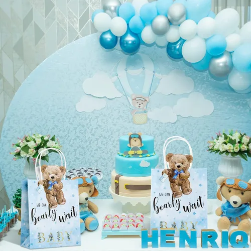 Miniatura 6 de Tinlade - 16 bolsas de regalo de oso para baby shower, We Can Bearly Wait, bolsas de regalos con asas, para baby shower, regalos para recién Azul
