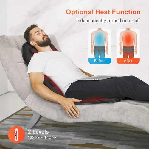 Miniatura 4 de COMFIER Masajeador de Espalda con Calor, Cojín de Masaje de Asiento con Control por Aplicación y Vibración, 10 Motores y 3 Niveles de Calor, Negro