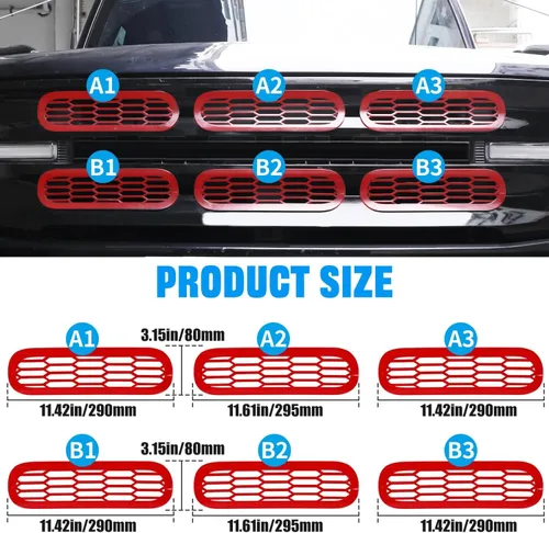Miniatura 5 de Marco de cubierta de malla para parrilla delantera, insertos de parachoques delantero, accesorios de decoración con clip para Ford Bronco Offroad