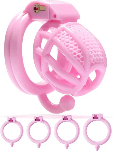 Miniatura 8 de AMAZBEE Jaula de castidad jaula de aireación masculina para pene, dispositivos de castidad de panal para hombres, jaula para pene con 4 anillos