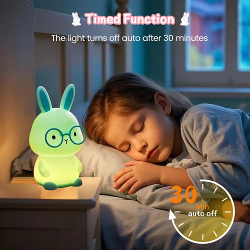 Miniatura 4 de Luz nocturna de conejo FAMIDUO, lámpara de conejo para niños, luz nocturna LED recargable para regalo de Pascua, lámpara de noche de silicona