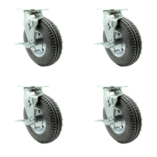 Miniatura 79 de Juego de 4 ruedas neumáticas giratorias de 6 pulgadas, ruedas de goma negra, incluye 2 ruedas giratorias con frenos y 2 rígidas, ruedas resistentes