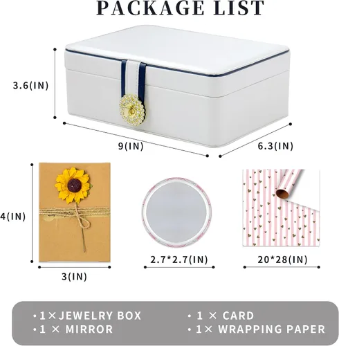 Miniatura 2 de Regalos de graduación para niñas, joyero grande de 2 capas con espejo, tarjeta de regalo hecha a mano y papel de regalo, soporte de joyería de piel